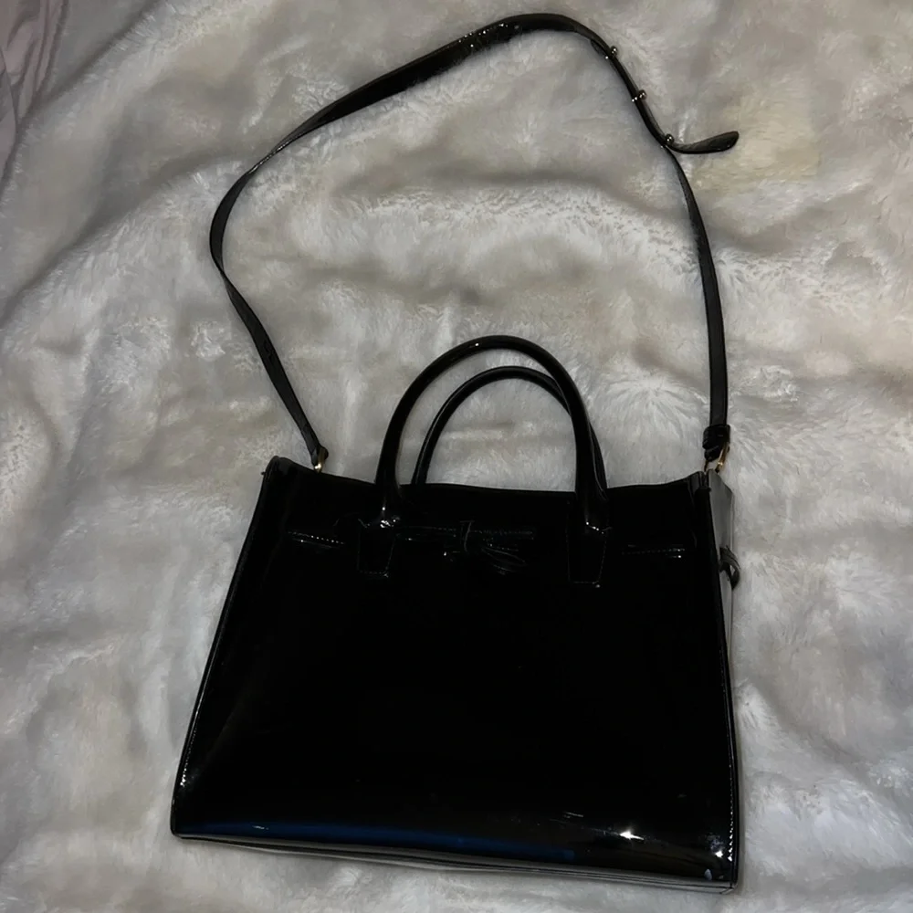Mansur Gavriel Elegant Black Patent Sun Handbag